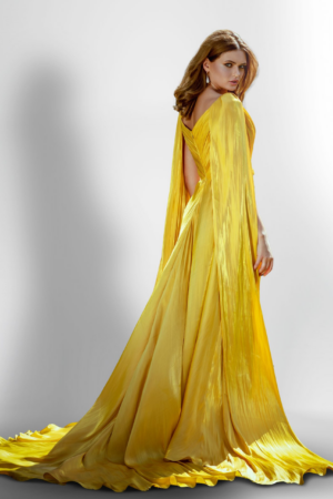 Cape Off-Shoulder Cascade Gown