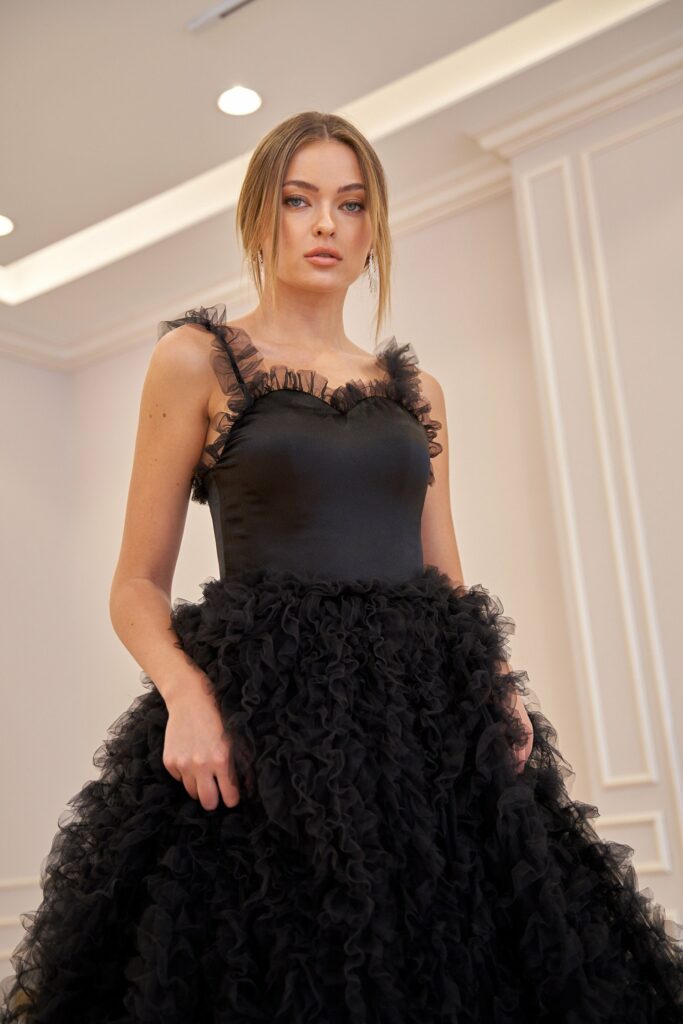 beautiful woman in black dress