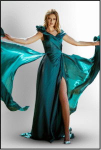 Off-Shoulder Flowy Cascade Gown