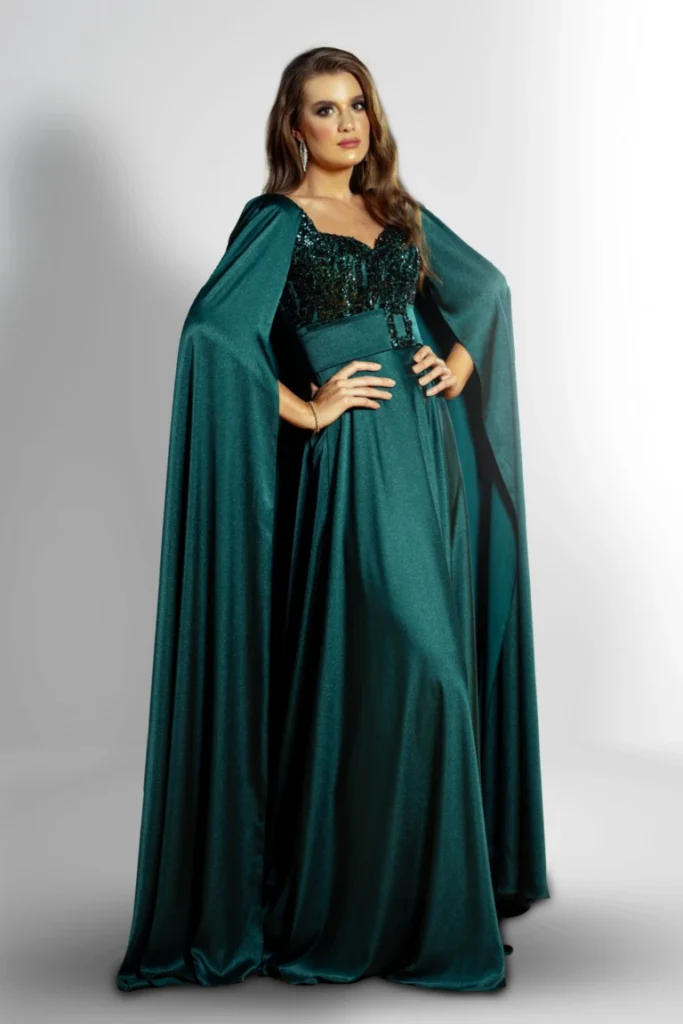 Cape Sequin Empire Waist Dress