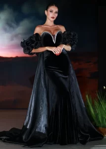 Elegant Lady in a Black gown designed by Sophia Bognam